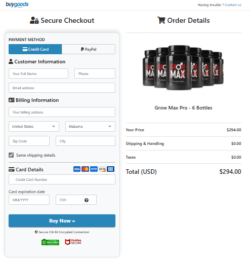 Grow Max Pro Order Page